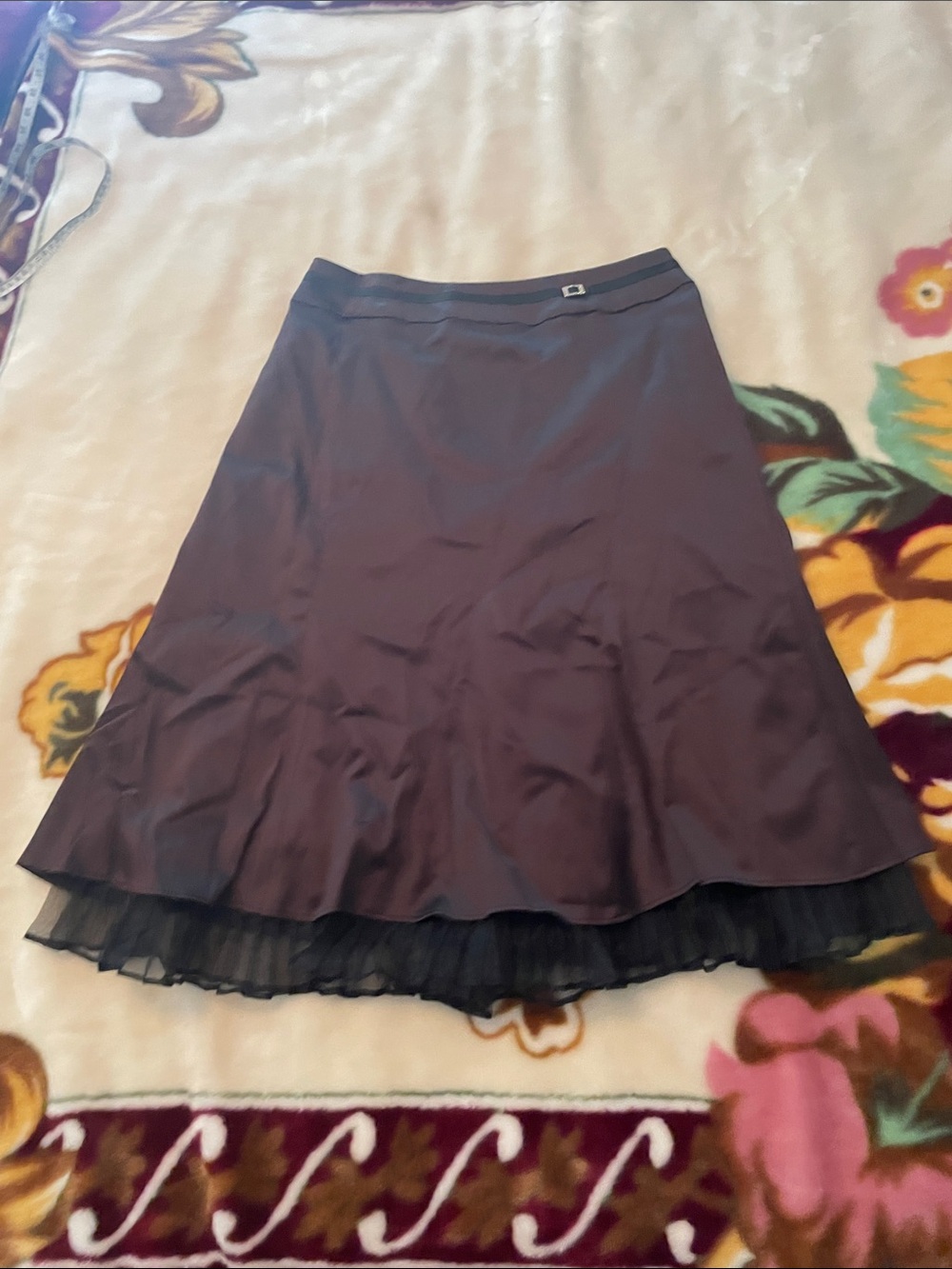 Dalia Collection Petite Classic Black Skirt with Tulle Hem Size 10P